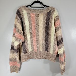 VINTAGE chenille colorblock striped soft long dolman sleeve popover sweater